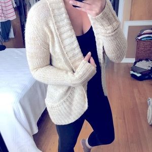 Express Open Cardigan Sweater in Tan